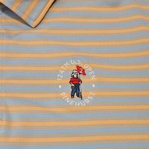 Dunning Golf Men's Polo Shirt Large Blue Orange Stripe 124th U.S. Open Pinehurst